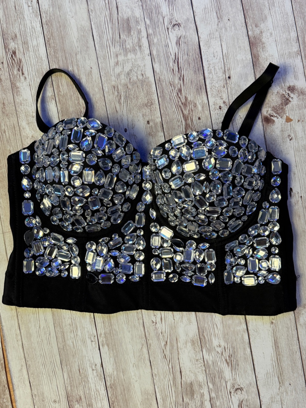 Black Embellished Gem Bustier Top